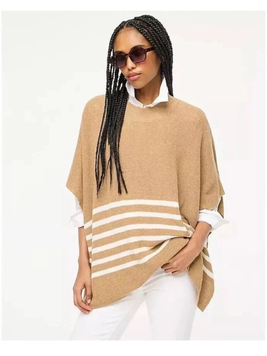 J. Crew Sweaters - J.Crew Women’s One Size Classic Camel Striped Knit Poncho Sweater